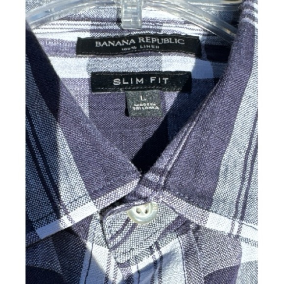 Banana Republic Slim Fit Mens Long Sleeve Dress Shirt Blue & White Stripe Size L - Picture 3 of 6